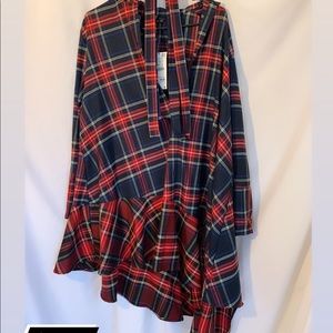 Zara asymmetrical-hem tartan long sleeve dress